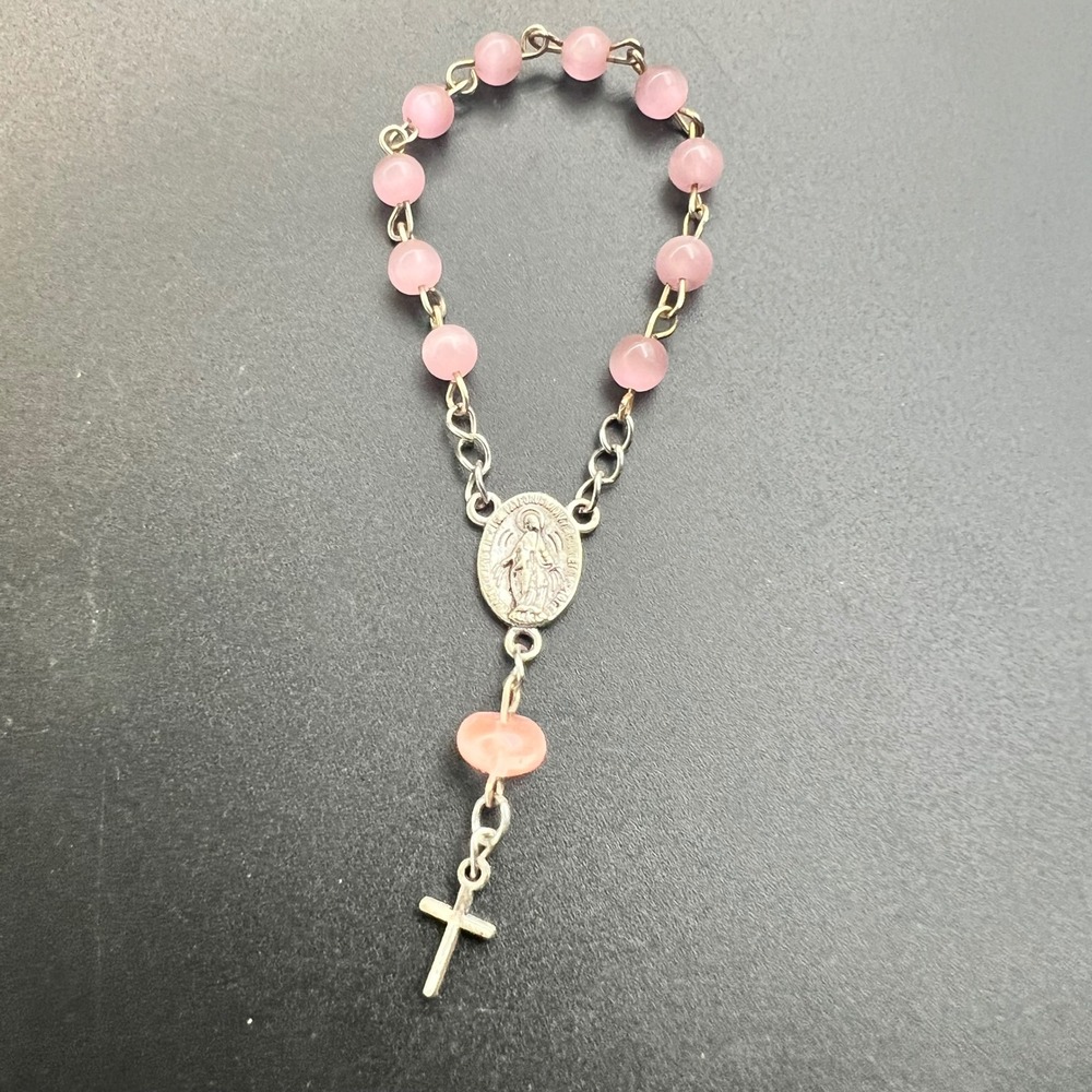Vtg Pink Bead Pocket Rosary OS Pink Excellent